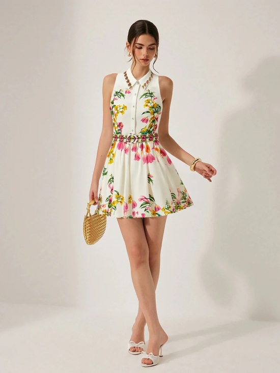 Commense Dresses & Skirts - Commense Floral Print Belted Mini Dress